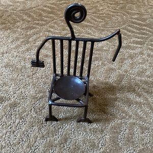 Wrought Iron Art Deco 9" Chair Pillar Candle Holder Dancing Figure Decor Aztec